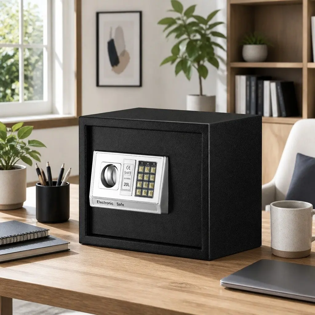 Electronic Digital Safe Box 20L Solid Steel Home Office Security with Keypad and Emergency Key Black