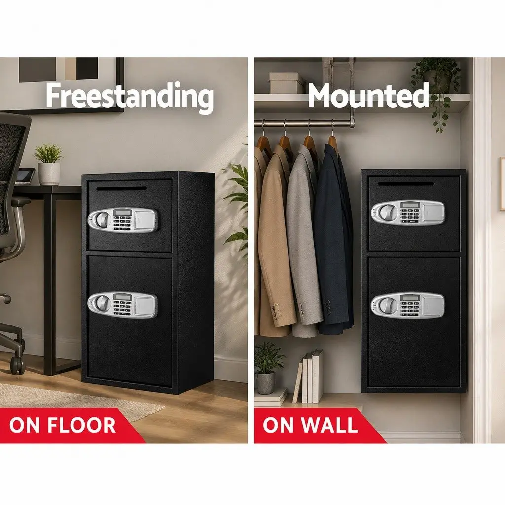Electronic Digital Security Safe Box Dual Compartment Black Steel Construction