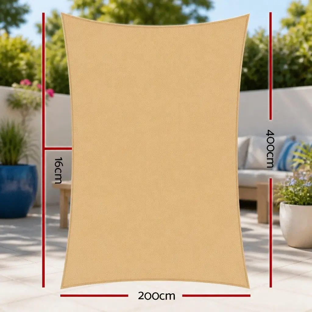 Rectangle Shade Sail 2x4m Sand Beige Commercial Grade UV Protection Breathable Fabric