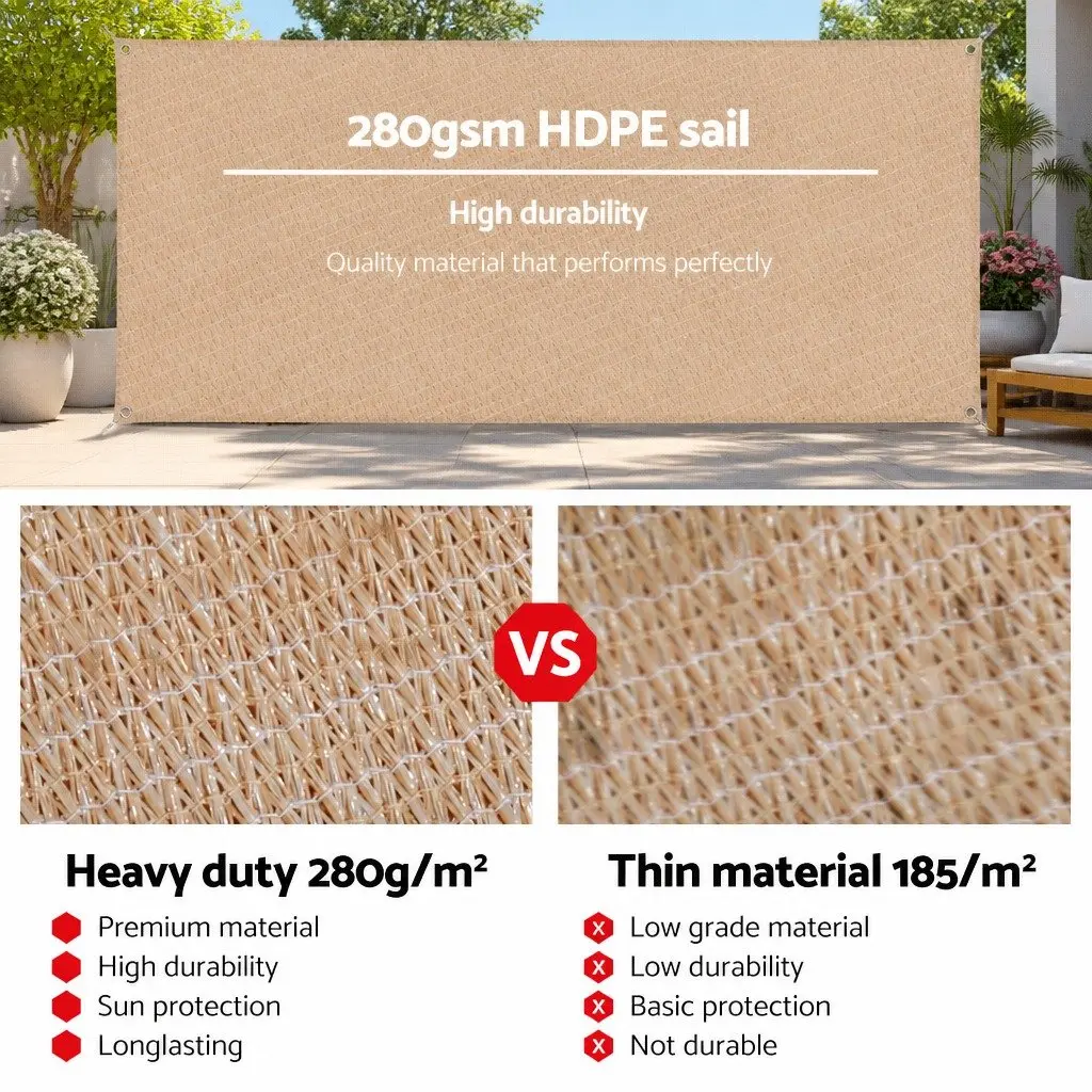 Rectangle Shade Sail 2x4m Sand Beige Commercial Grade UV Protection Breathable Fabric
