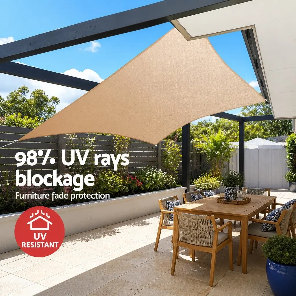 Rectangle Shade Sail 2x4m Sand Beige Commercial Grade UV Protection Breathable Fabric