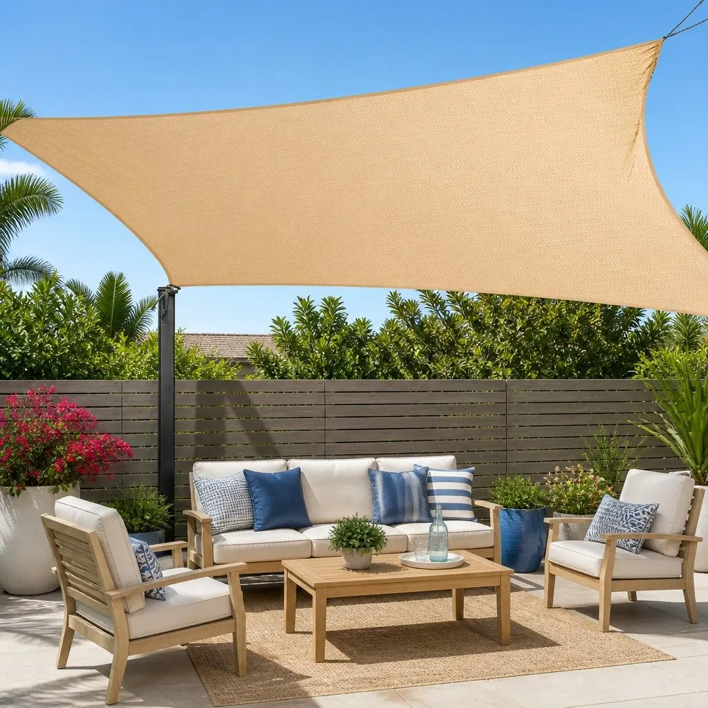 Rectangle Shade Sail 2x4m Sand Beige Commercial Grade UV Protection Breathable Fabric