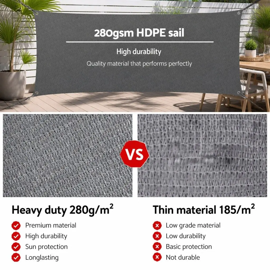Square Shade Sail 3x3m Grey UV Protection Commercial Grade 280g/m² Breathable Fabric Outdoor Patio Pool Deck Sunshade Cloth