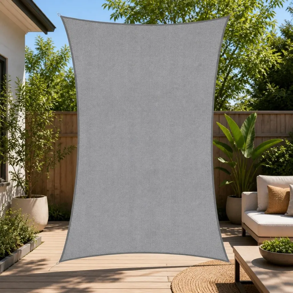 Rectangle Shade Sail Canopy 4x7m Grey UV Protection Breathable Fabric Weather Resistant