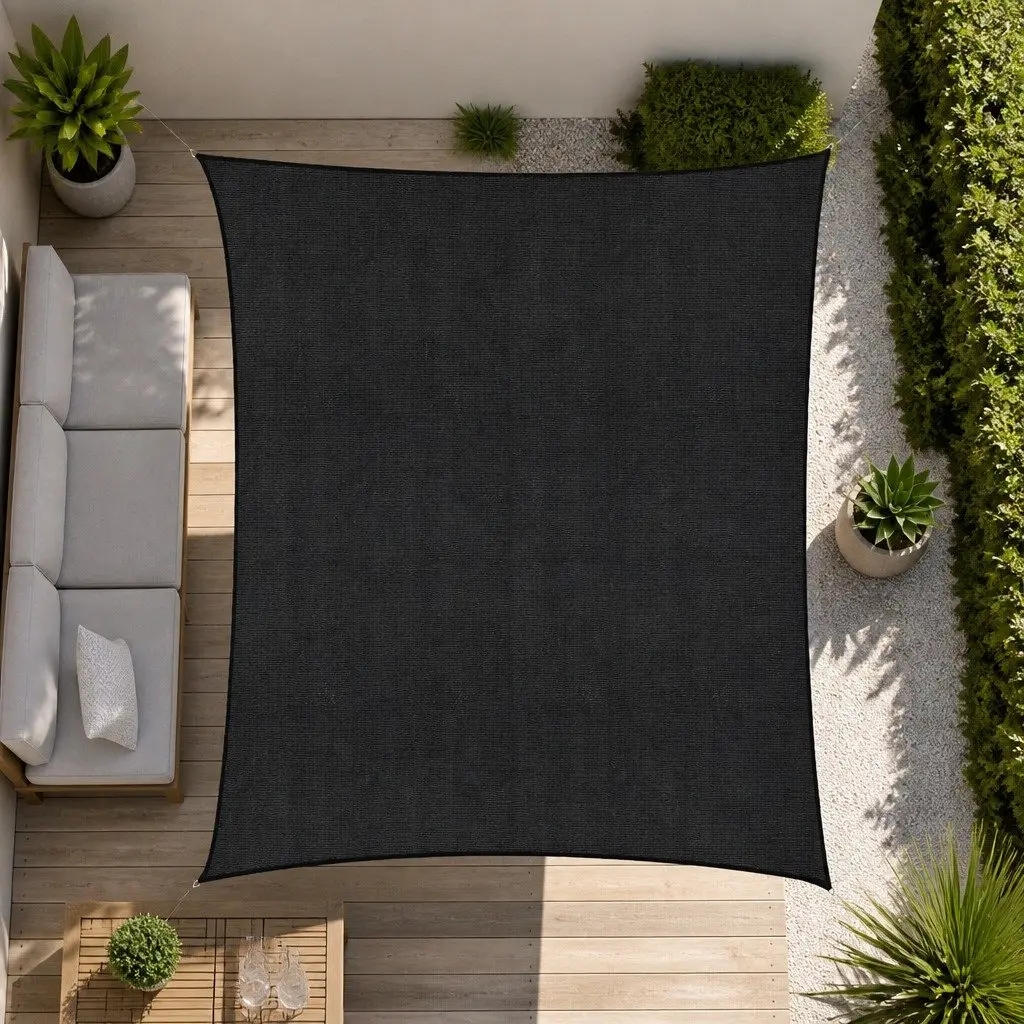 Rectangle Shade Sail 5X6M UV Block Outdoor Canopy Breathable Fabric Black