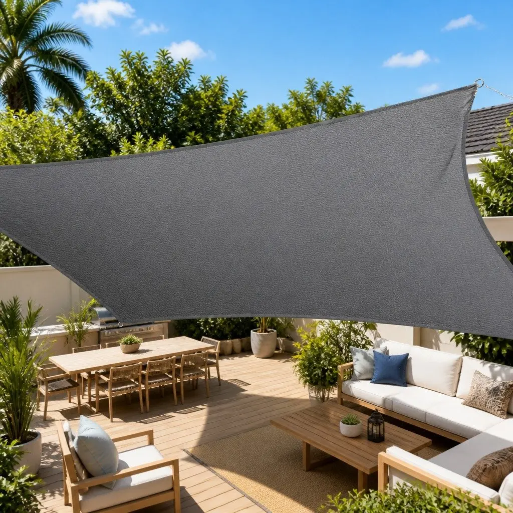 Shade Sail Cloth Rectangle 5x6m Grey Commercial Grade UV Resistant Outdoor Sun Canopy