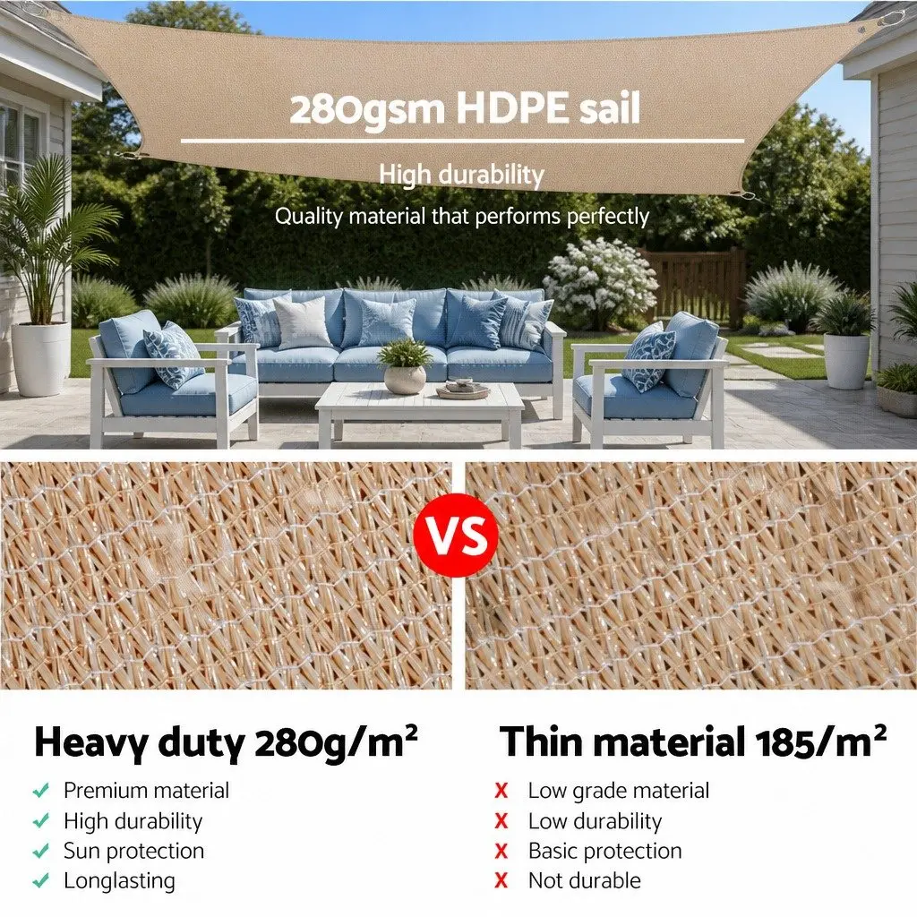 Rectangle Shade Sail 2.5x3m Sand UV Protection Outdoor Garden Sunshade Cloth