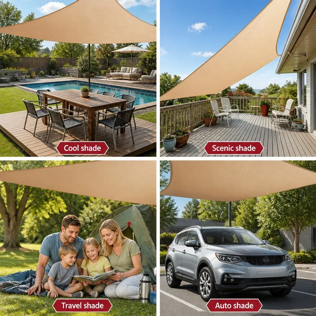 Rectangle Shade Sail 3x6m Sand UV Protection Breathable Fabric Outdoor Patio Pool Sunshade