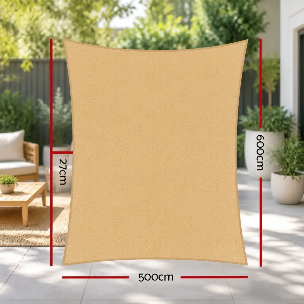 Shade Sail 5x6m Rectangle Sand Breathable UV Protection All Weather Resistant