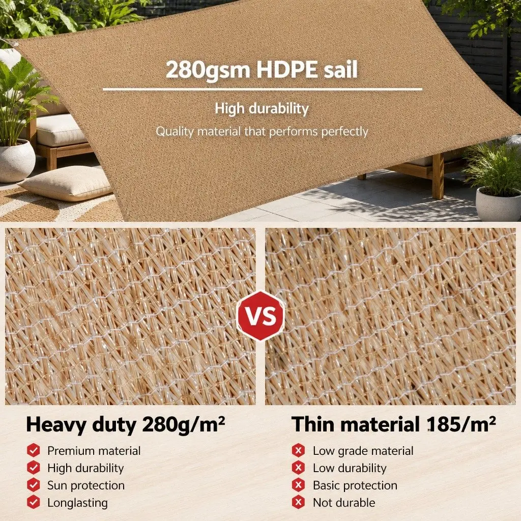 Shade Sail 5x6m Rectangle Sand Breathable UV Protection All Weather Resistant
