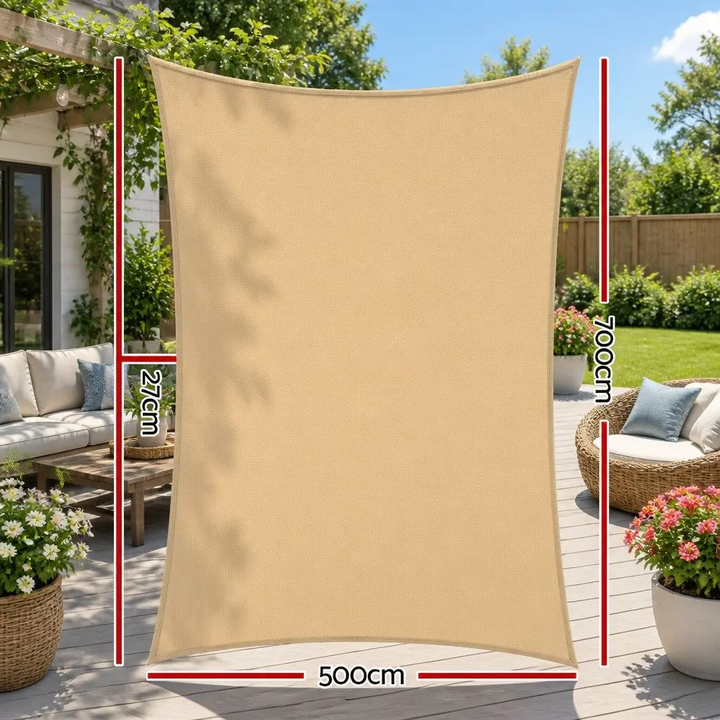 Rectangle Shade Sail 5x7m Commercial Grade UV Protection Breathable Fabric