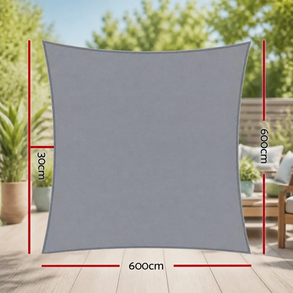 Rectangle Shade Sail 6x6m Grey 280GSM UV Protection Outdoor Cover