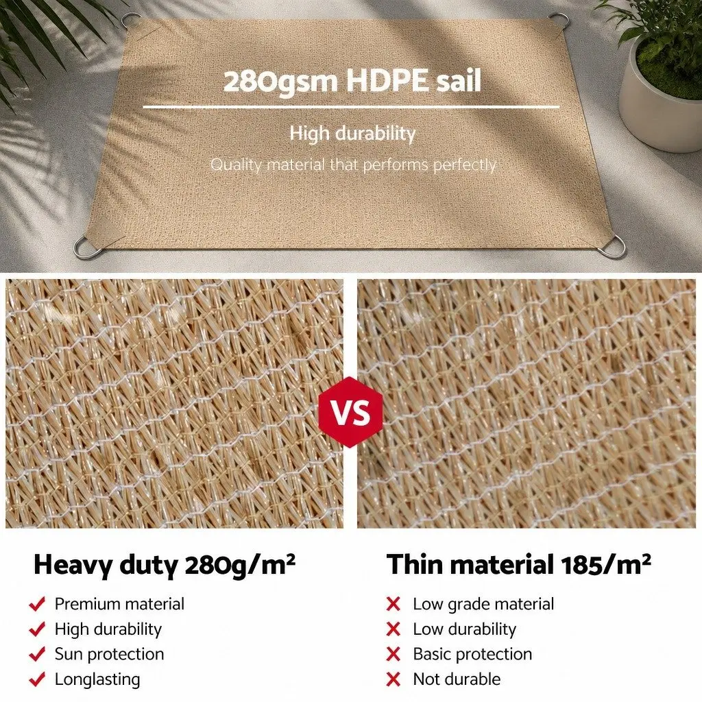 Shade Sail 6x7m Rectangle 280GSM UV Protection Sand Outdoor