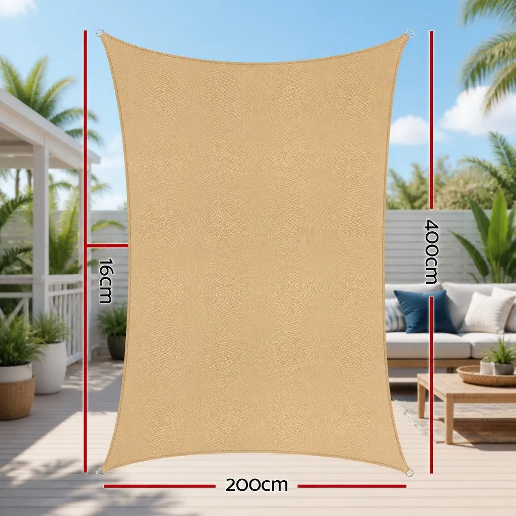 Rectangle Shade Sail 2x4m Sand UV Protection Weather Resistant Outdoor Patio Pool Garden Sunshade