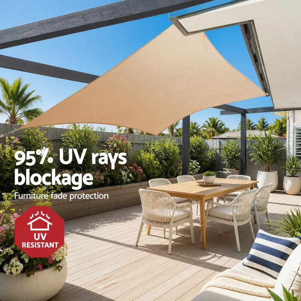 Rectangle Shade Sail 6x8m 185GSM UV Protection Sand Outdoor