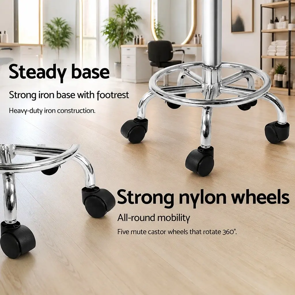 Salon Stool Swivel Chair Adjustable Height with Backrest and Castor Wheels Black