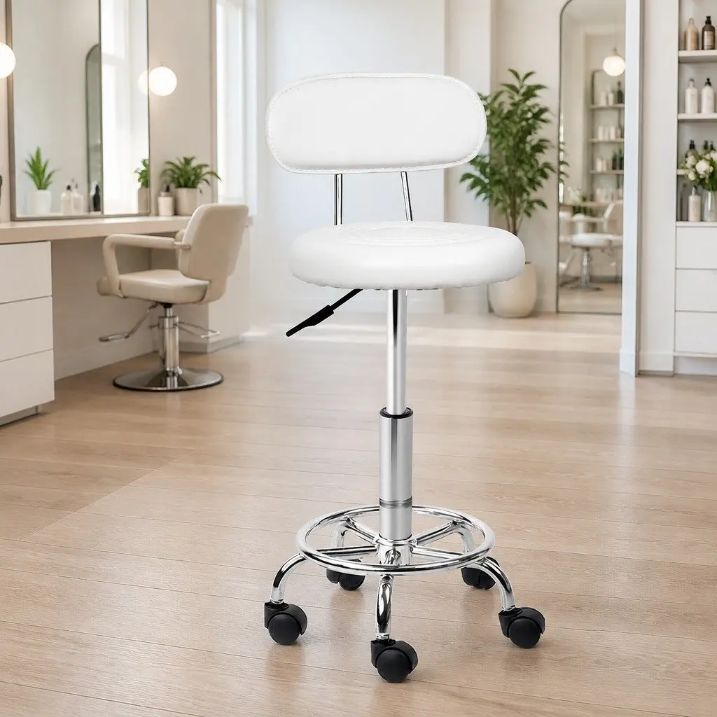 Swivel Stool with Backrest Adjustable Height Round Seat for Salons White