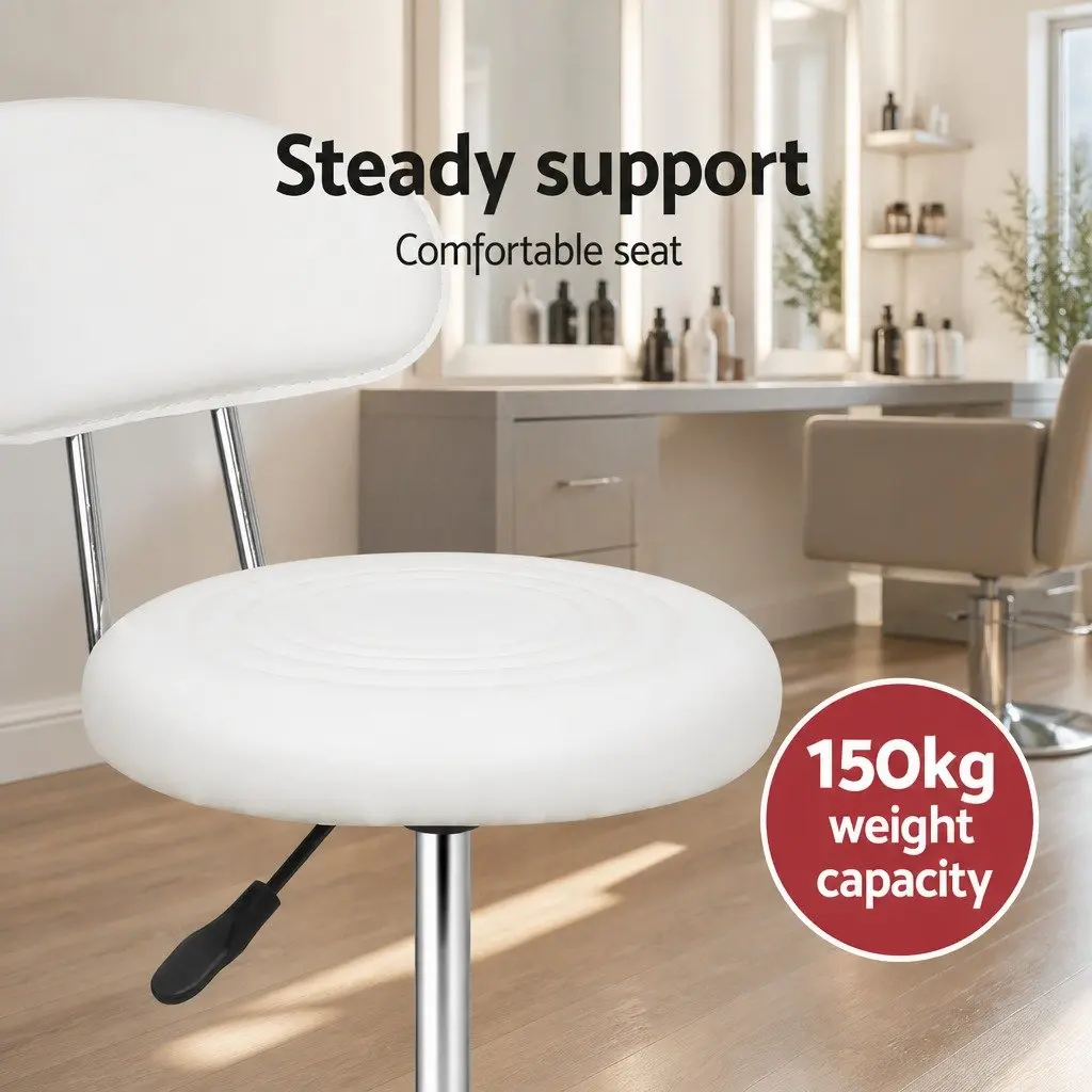 Swivel Stool with Backrest Adjustable Height Round Seat for Salons White