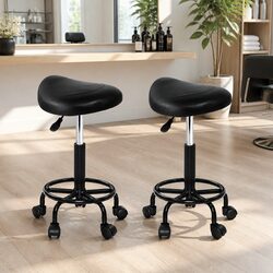 Salon Stool Saddle Swivel Chair Black 360° Rotatable Adjustable Height Castor