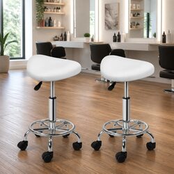 Salon Stool Saddle Swivel Chair White 360° Rotatable Adjustable Height Castor