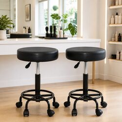 Salon Stool Round Swivel Chair Black Adjustable Height 360 Rotating Castor