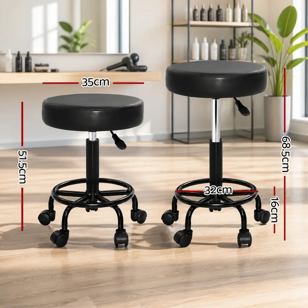 Salon Stool Black Round Swivel Chair Adjustable Height 360 Rotating Castor