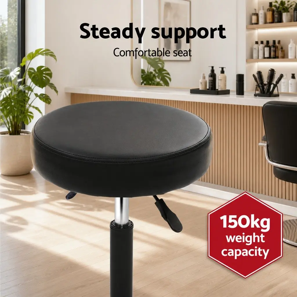 Salon Stool Black Round Swivel Chair Adjustable Height 360 Rotating Castor