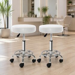 White Round Swivel Stools - Enhance Your Salon Space x2