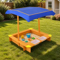 Outdoor Kids Sandbox with Canopy for Backyard Fun 103cm