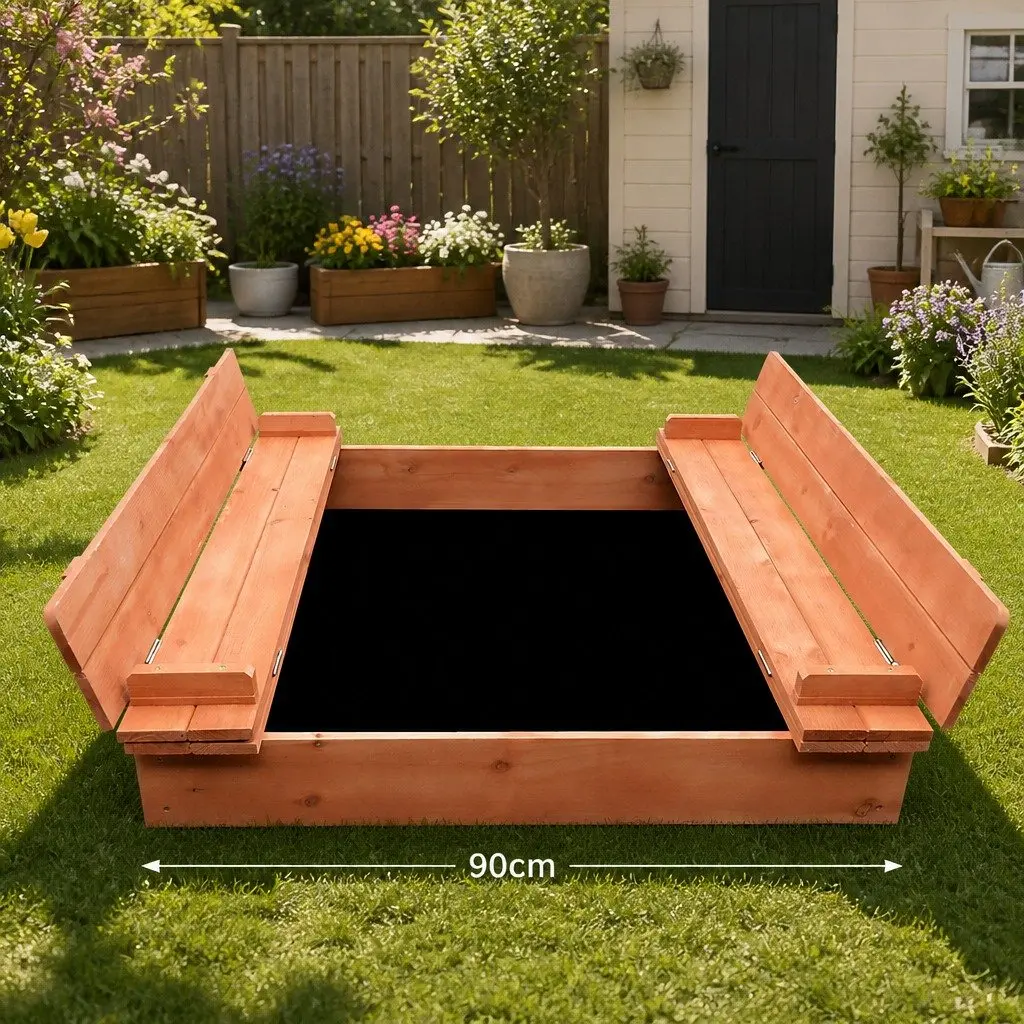 Kids Wooden Sandbox 90cm Foldable Seat Child Safe Construction with Rounded Corners and Smooth Edges
