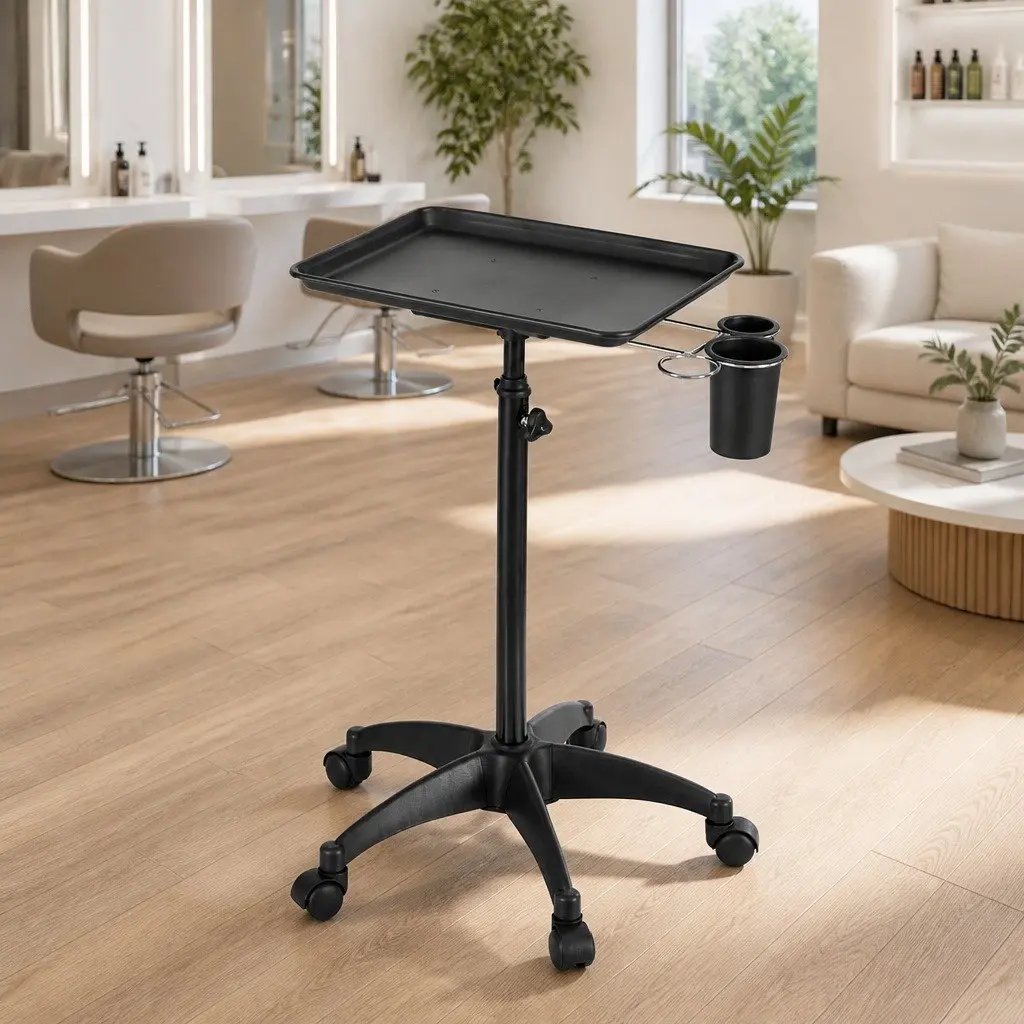 Salon Trolley Cart Black Adjustable Height Five Wheels