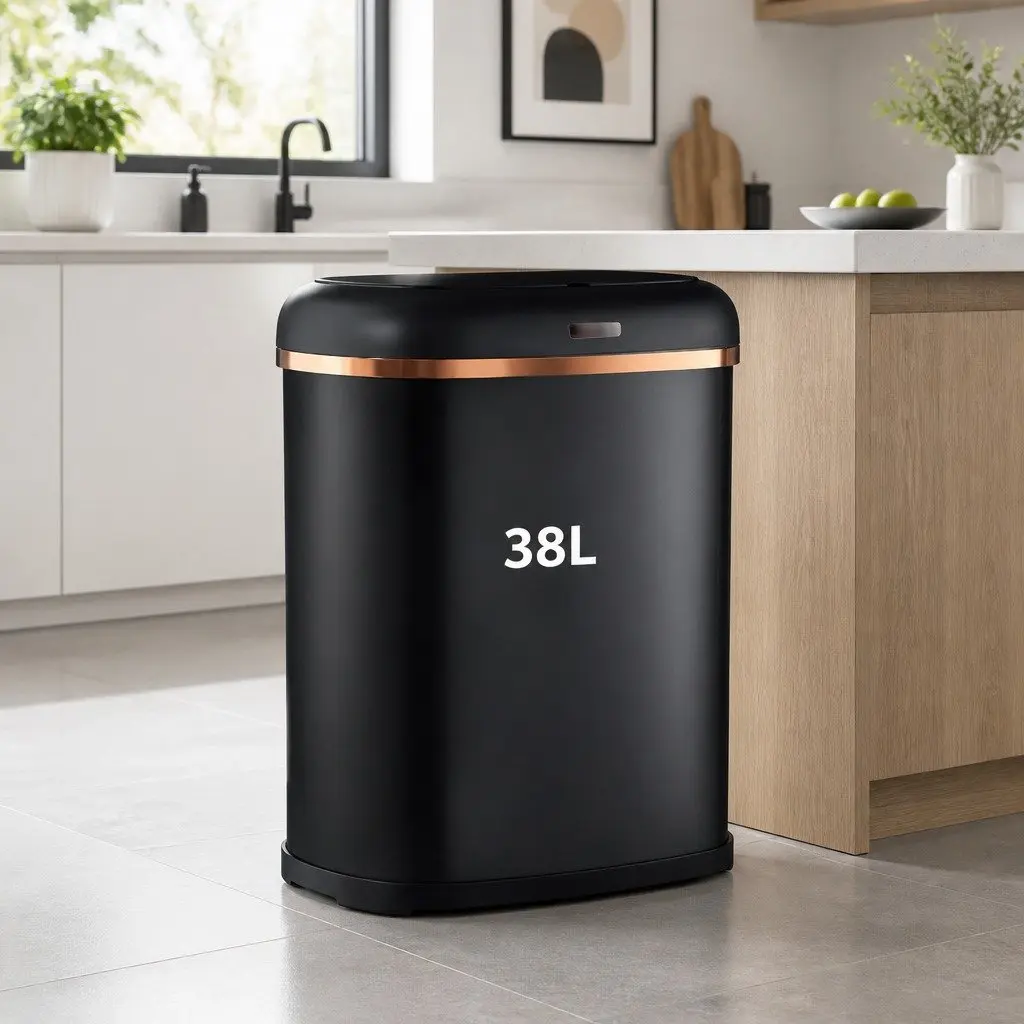 Automatic Rubbish Bin 38L Hands-Free Motion Sensor Black Steel