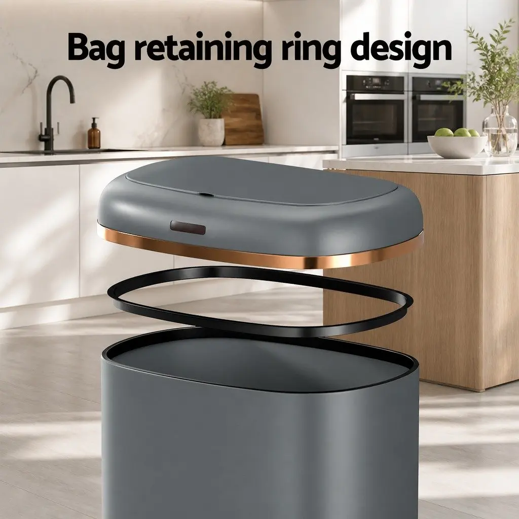 Automatic Bin 38L Motion Sensor Hands-Free Grey Kitchen Trash Can