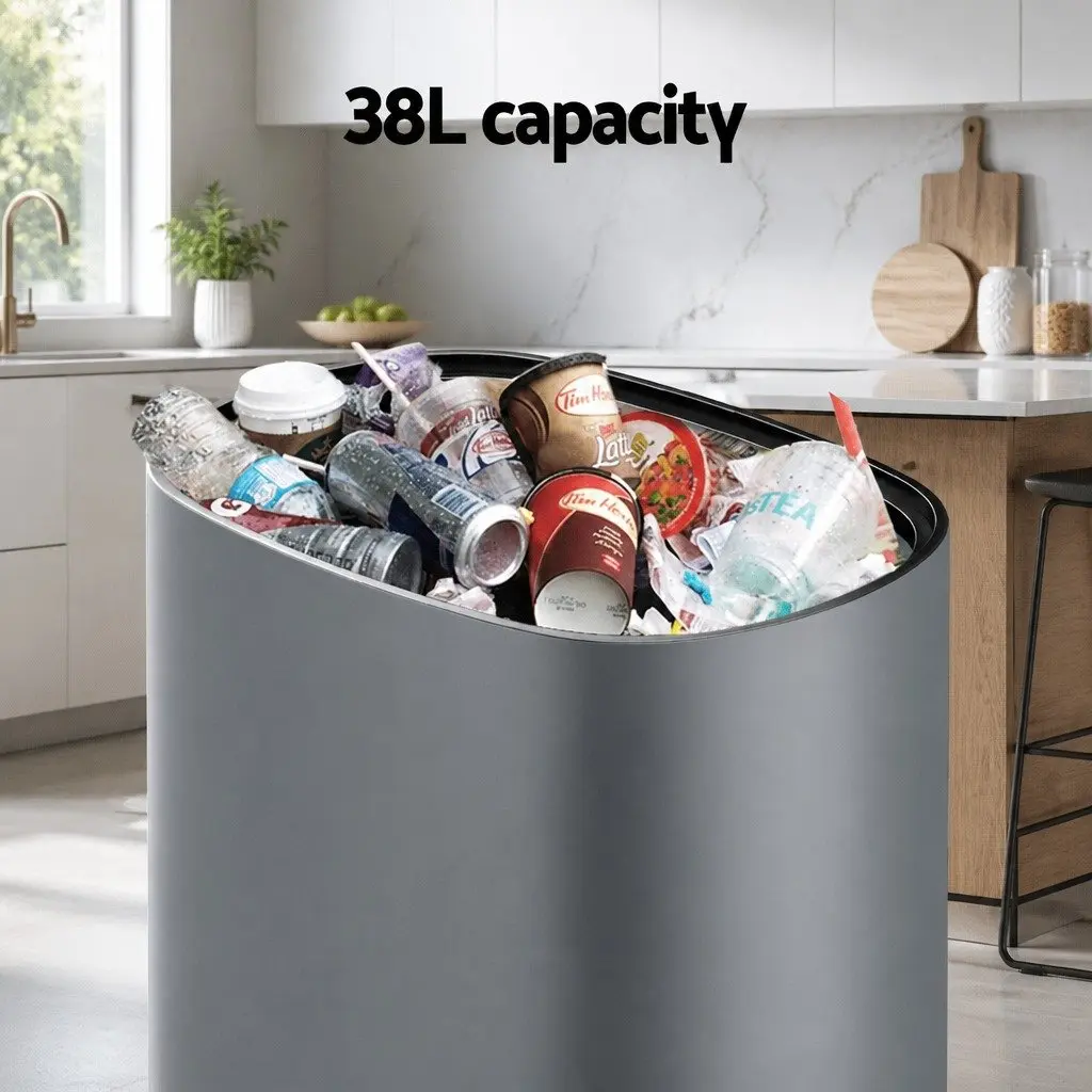 Automatic Bin 38L Motion Sensor Hands-Free Grey Kitchen Trash Can