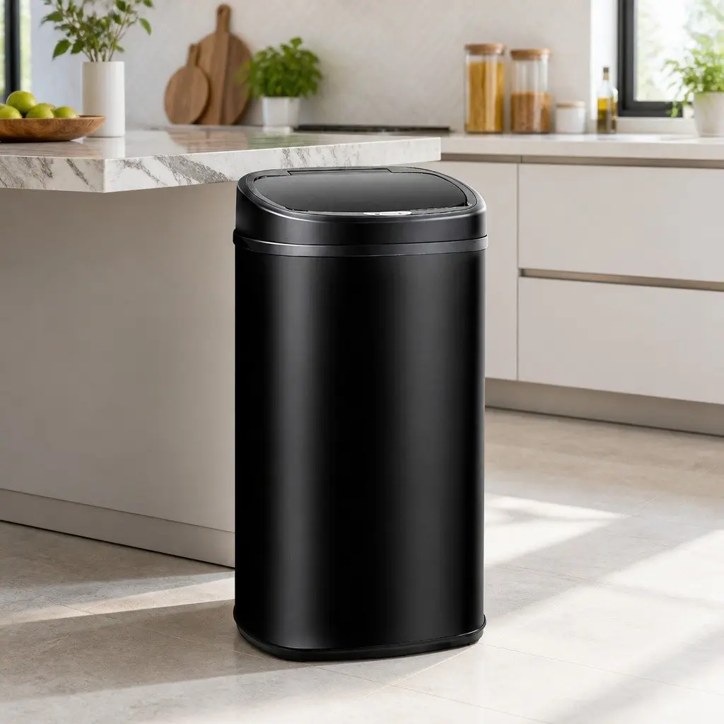 Automatic Rubbish Bin 58L Hands-Free Motion Sensor Black Steel