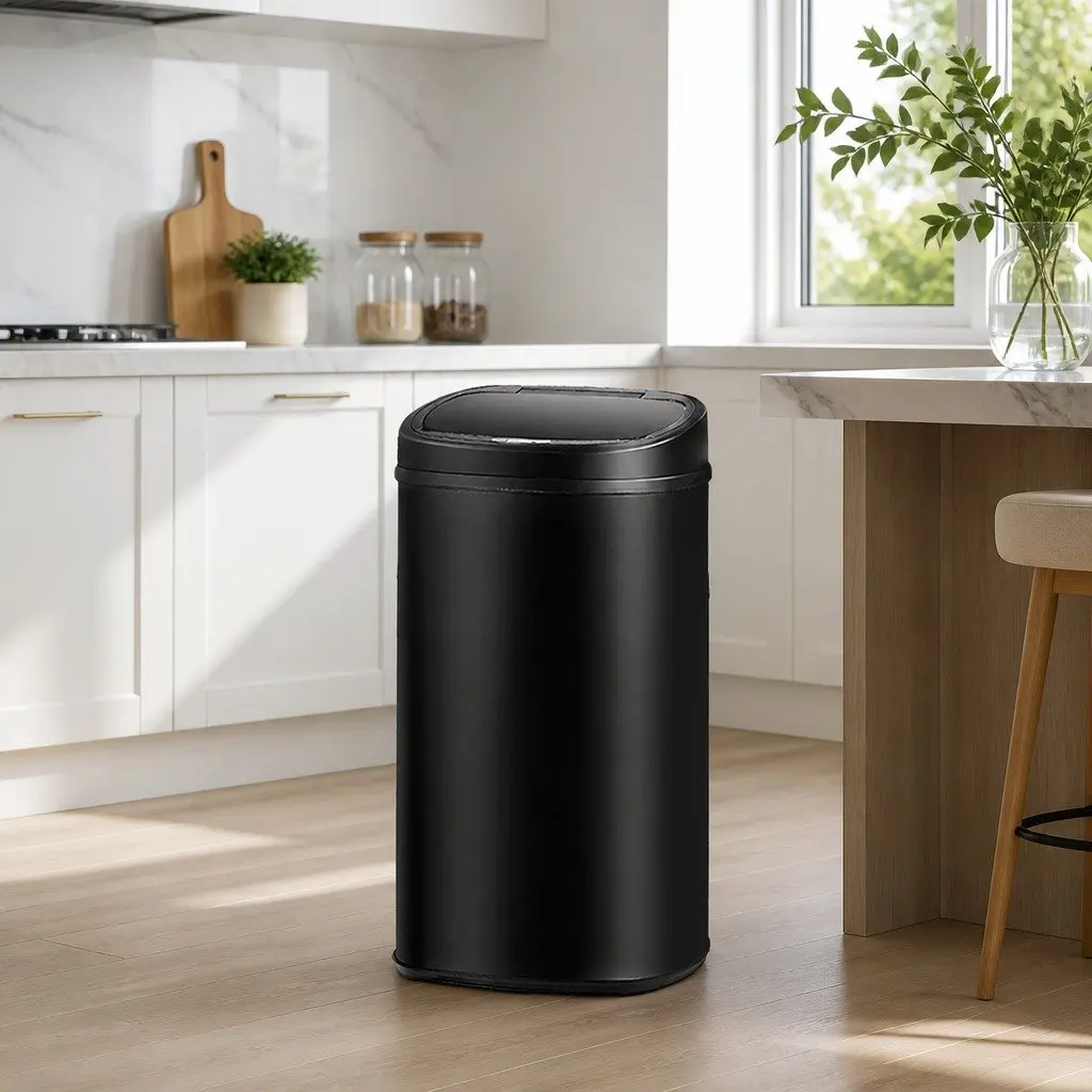 Automatic Rubbish Bin 58L Hands-Free Motion Sensor Black Steel