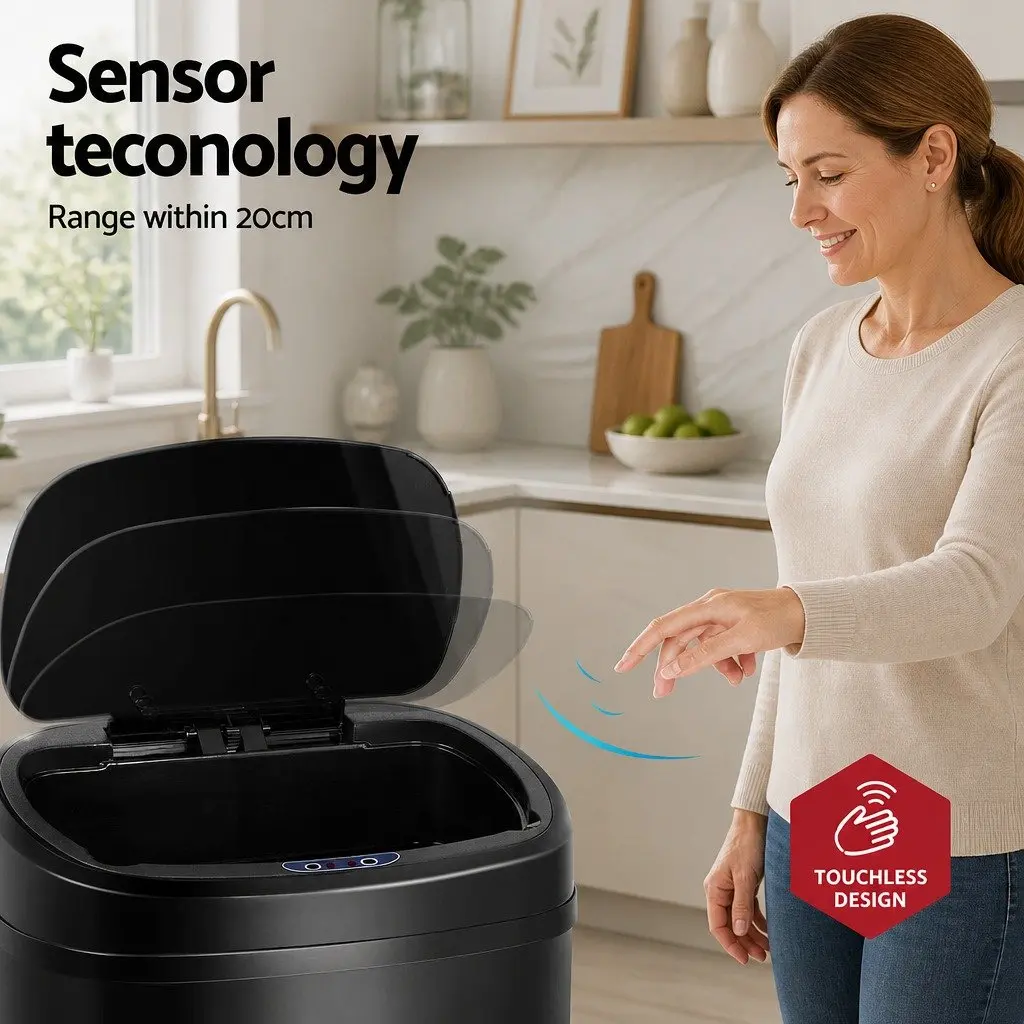 Automatic Rubbish Bin 58L Hands-Free Motion Sensor Black Steel
