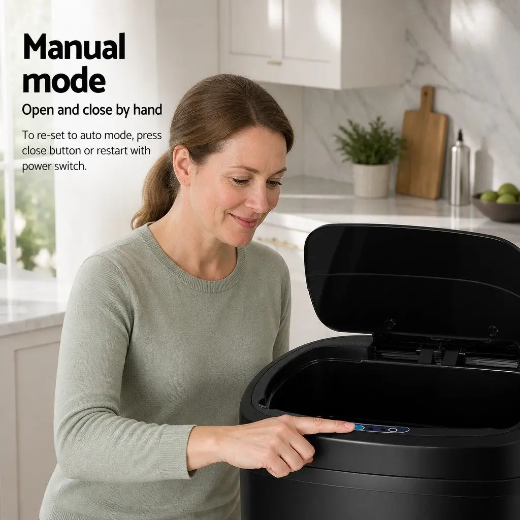 Automatic Rubbish Bin 58L Hands-Free Motion Sensor Black Steel