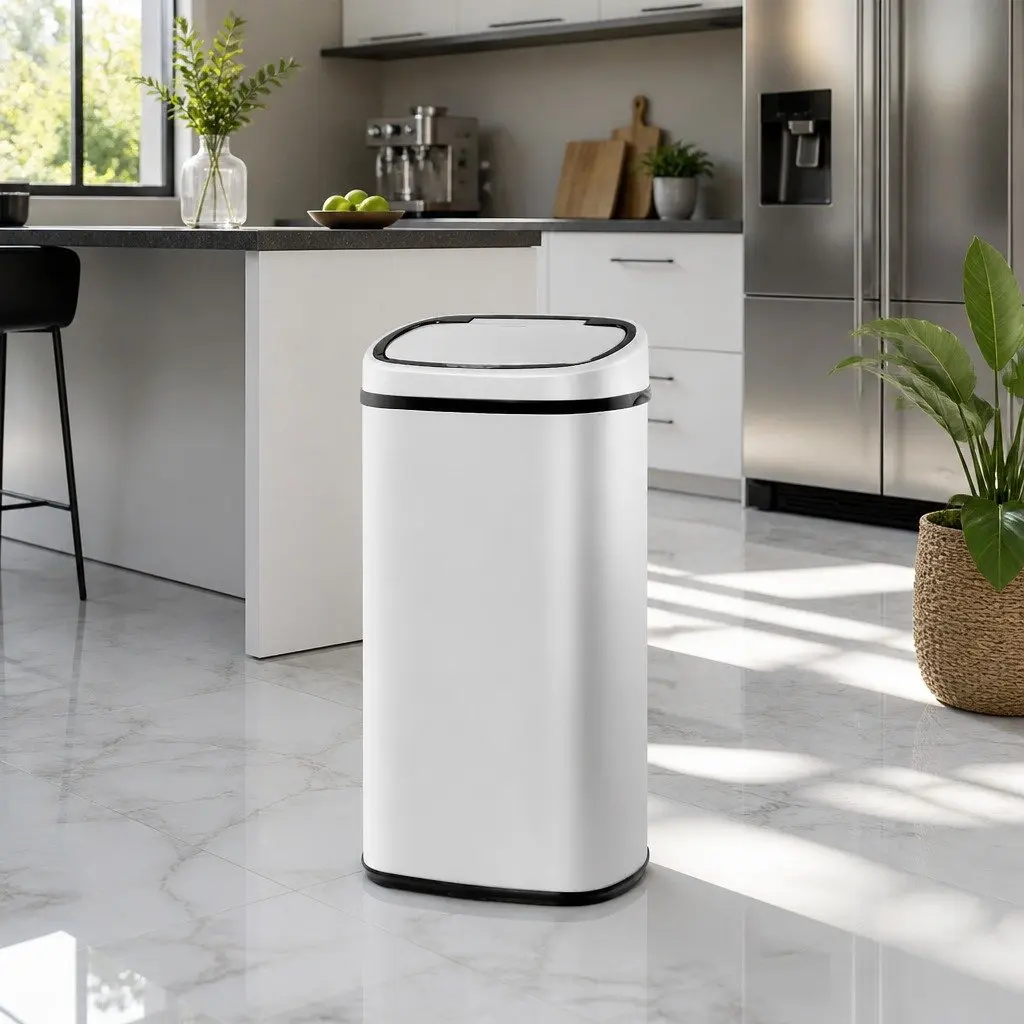 Automatic Bin 58L Motion Sensor Hands-Free White Steel