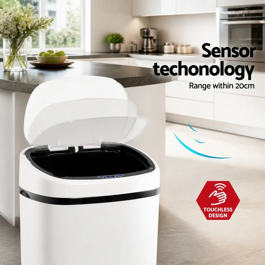 Automatic Bin 58L Motion Sensor Hands-Free White Steel