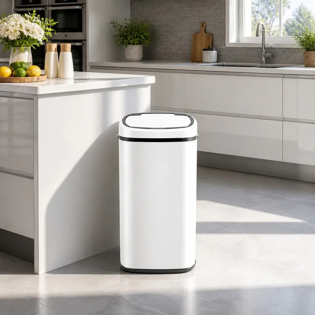 Automatic Rubbish Bin 68L Motion Sensor Hands-Free White Steel