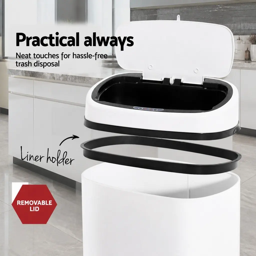 Automatic Rubbish Bin 68L Motion Sensor Hands-Free White Steel