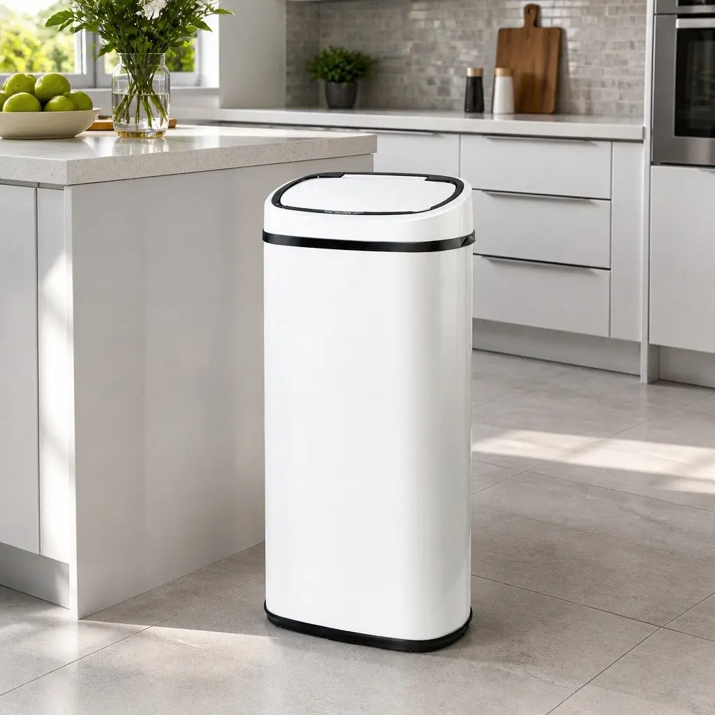 Automatic Rubbish Bin 68L Motion Sensor Hands-Free White Steel
