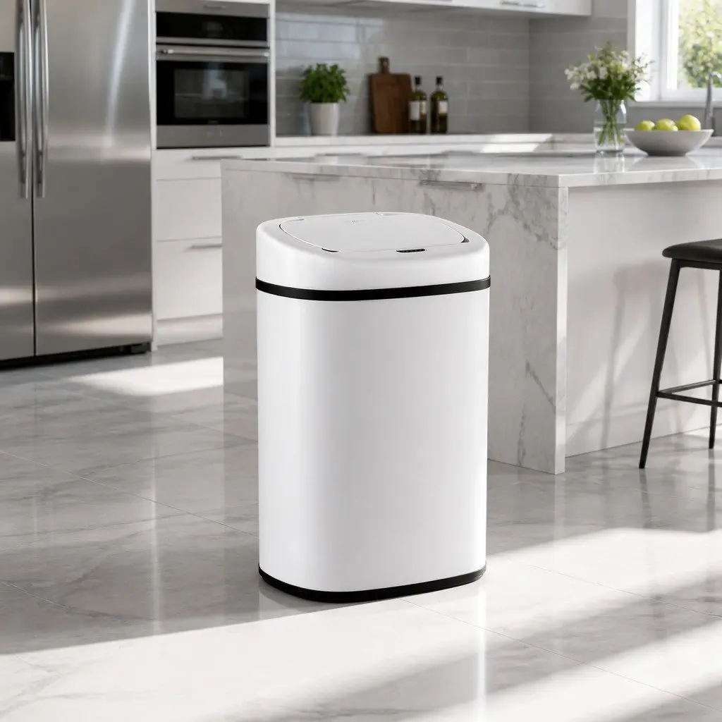 Automatic Motion Sensor Bin White Steel 82L Capacity Hands-Free Kitchen Waste Disposal