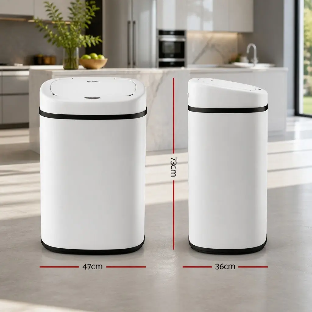 Automatic Motion Sensor Bin White Steel 82L Capacity Hands-Free Kitchen Waste Disposal