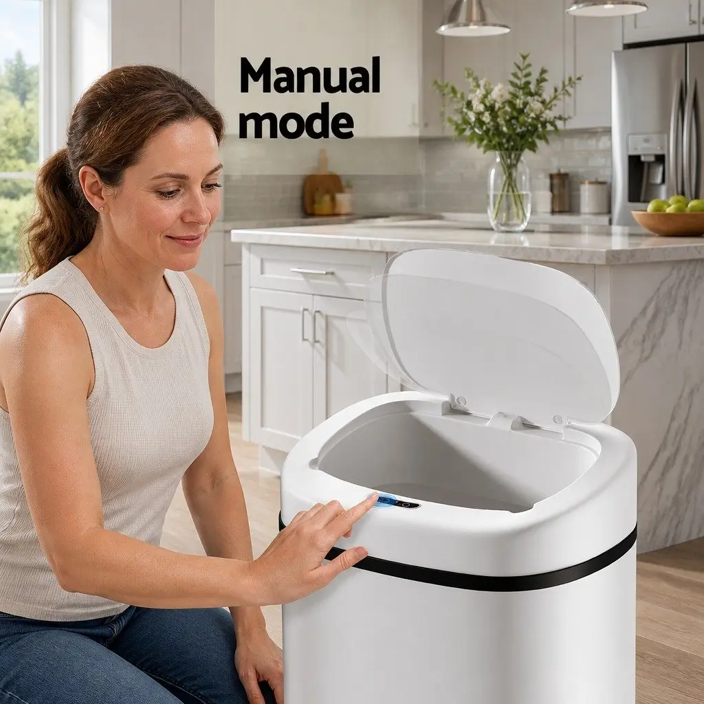 Automatic Motion Sensor Bin White Steel 82L Capacity Hands-Free Kitchen Waste Disposal