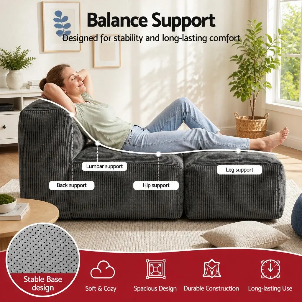 Foldable Bean Bag Sofa Bed Grey Compact Boneless Couch