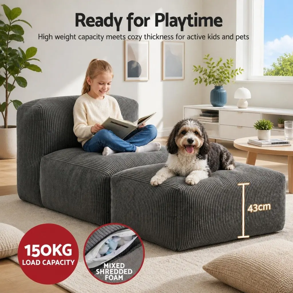 Foldable Bean Bag Sofa Bed Grey Compact Boneless Couch