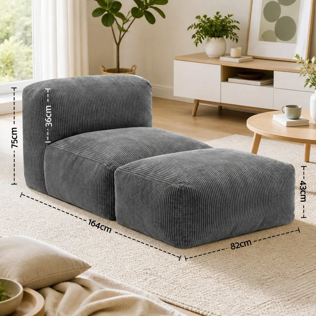 Foldable Bean Bag Sofa Bed Grey Compact Boneless Couch