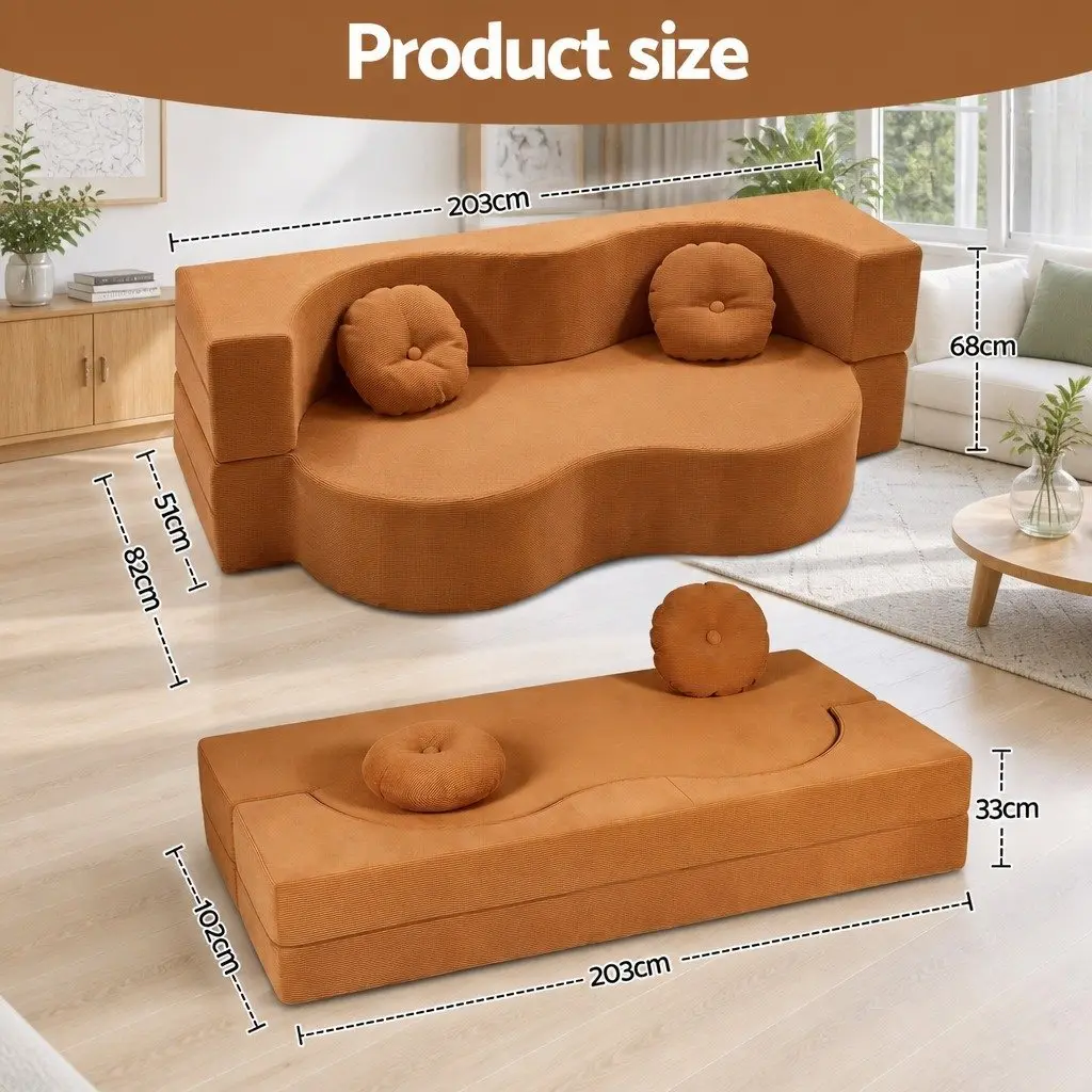 Folding Sofa Bed Floor Couch 2-in-1 Convertible Futon Loveseat Orange
